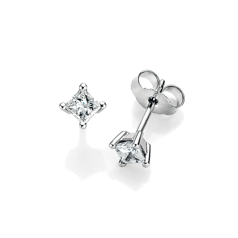 Ohrstecker Weißgold, 4er-Krappenfassung, Prinzesscut-Diamanten