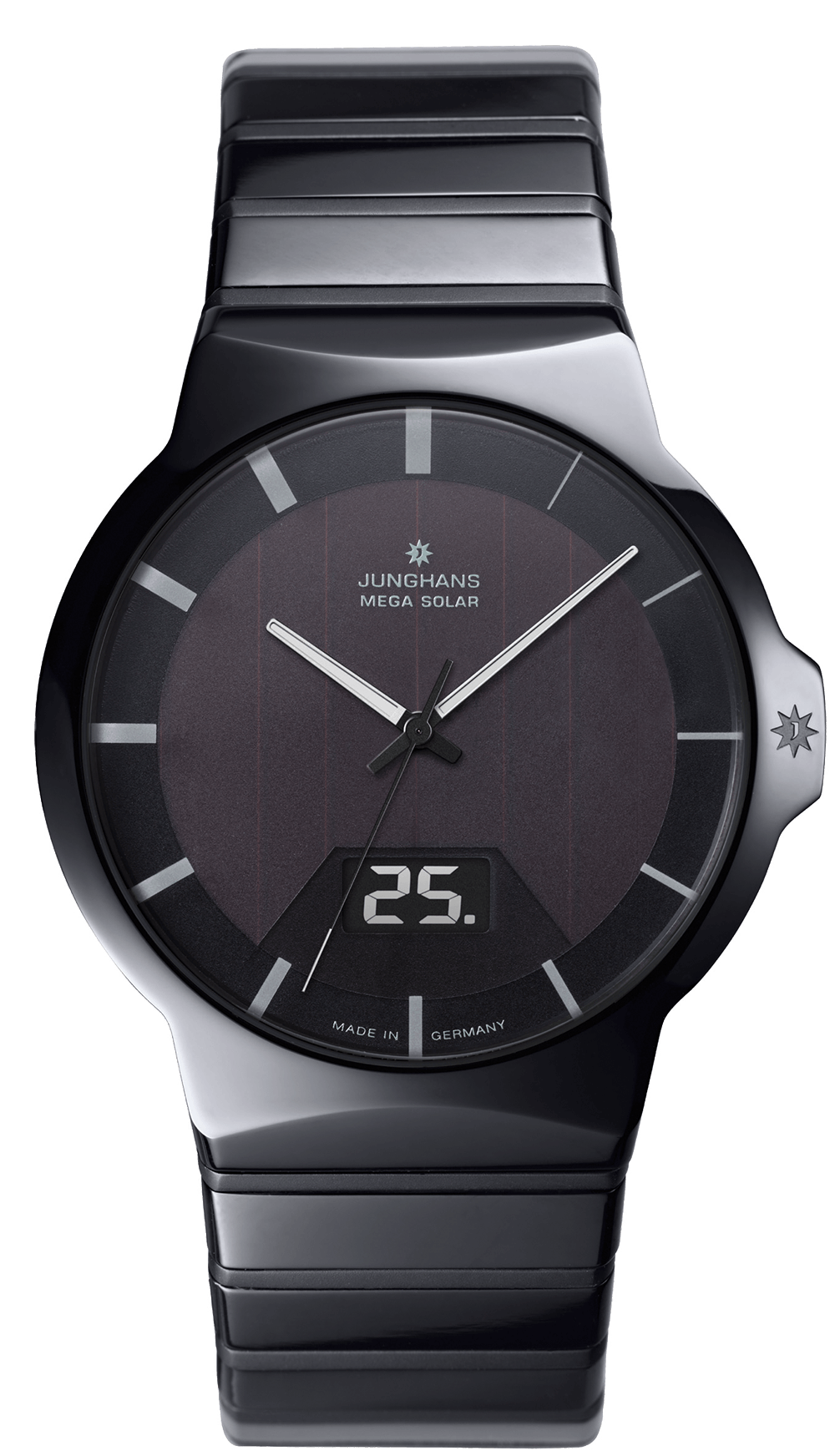 Solarbetriebene Force Mega Solar Armbanduhr mit Keramikgehäuse und Saphirglas.
