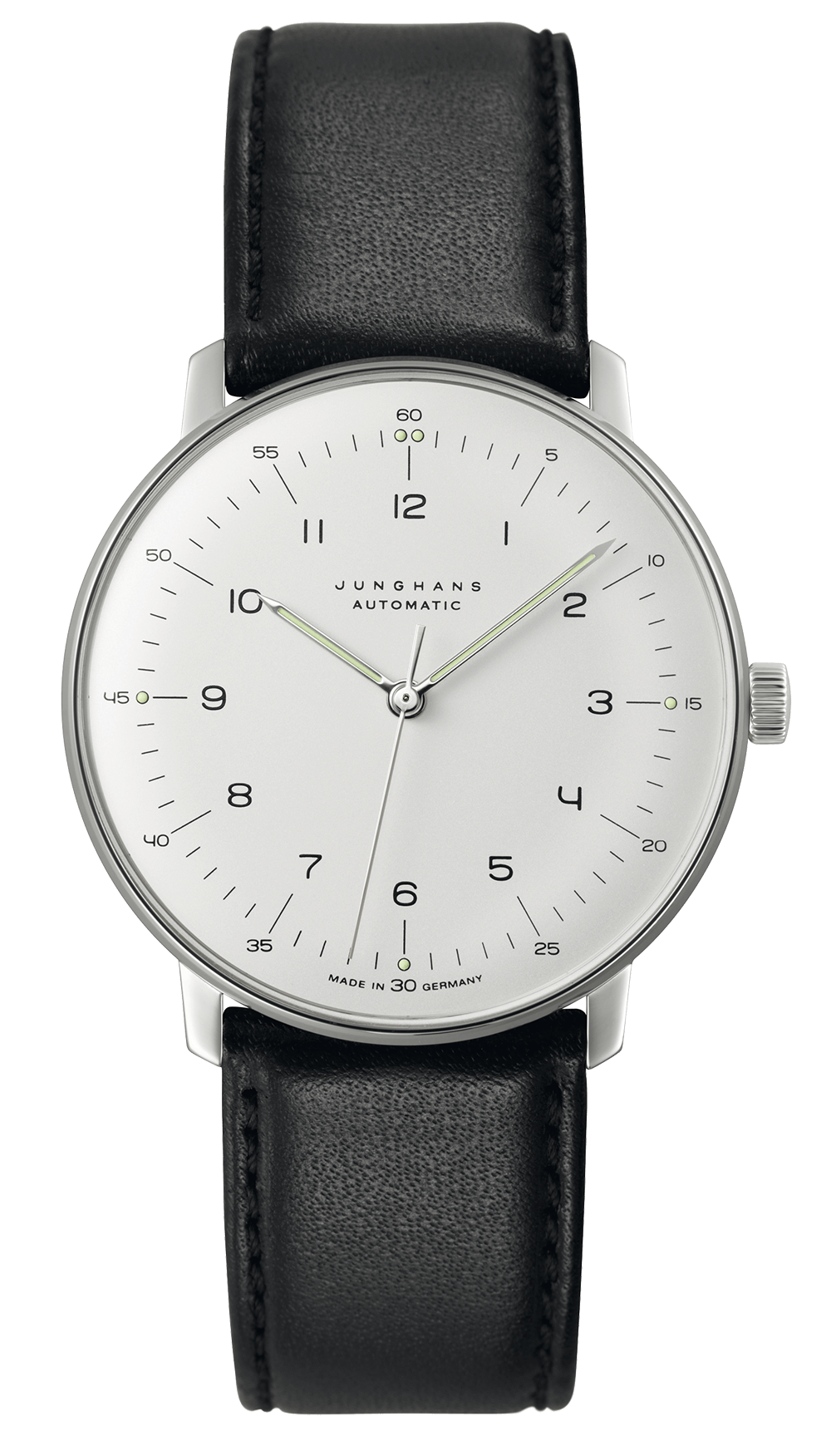 max bill Automatic Uhr mit Edelstahlgehäuse, Kalbslederband und gewölbtem Hardplexiglas