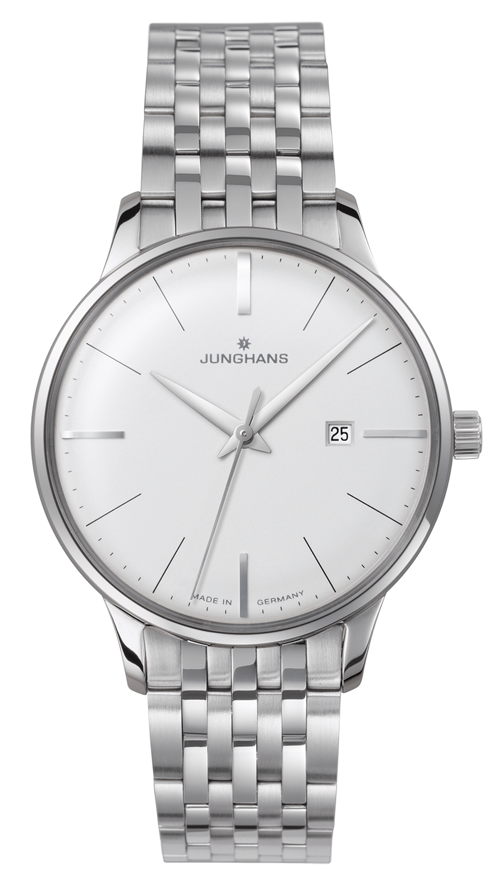 Meister Damen Armbanduhr, Edelstahlgehäuse Ø 30,8 mm, gewölbtes Hartplexiglas, Edelstahlband, wasserdicht bis 3 bar.