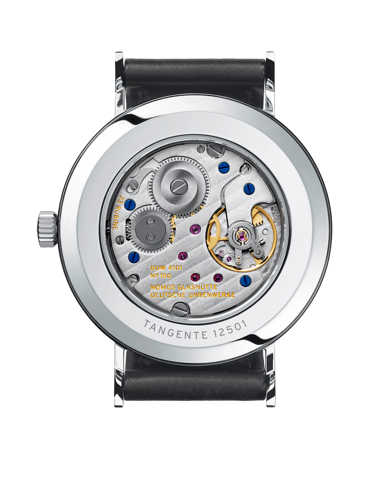 Tangente 38 Datum, Edelstahlgehäuse, Saphirglasboden, Handaufzug, schwarzes Horween Shell Cordovan Armband.