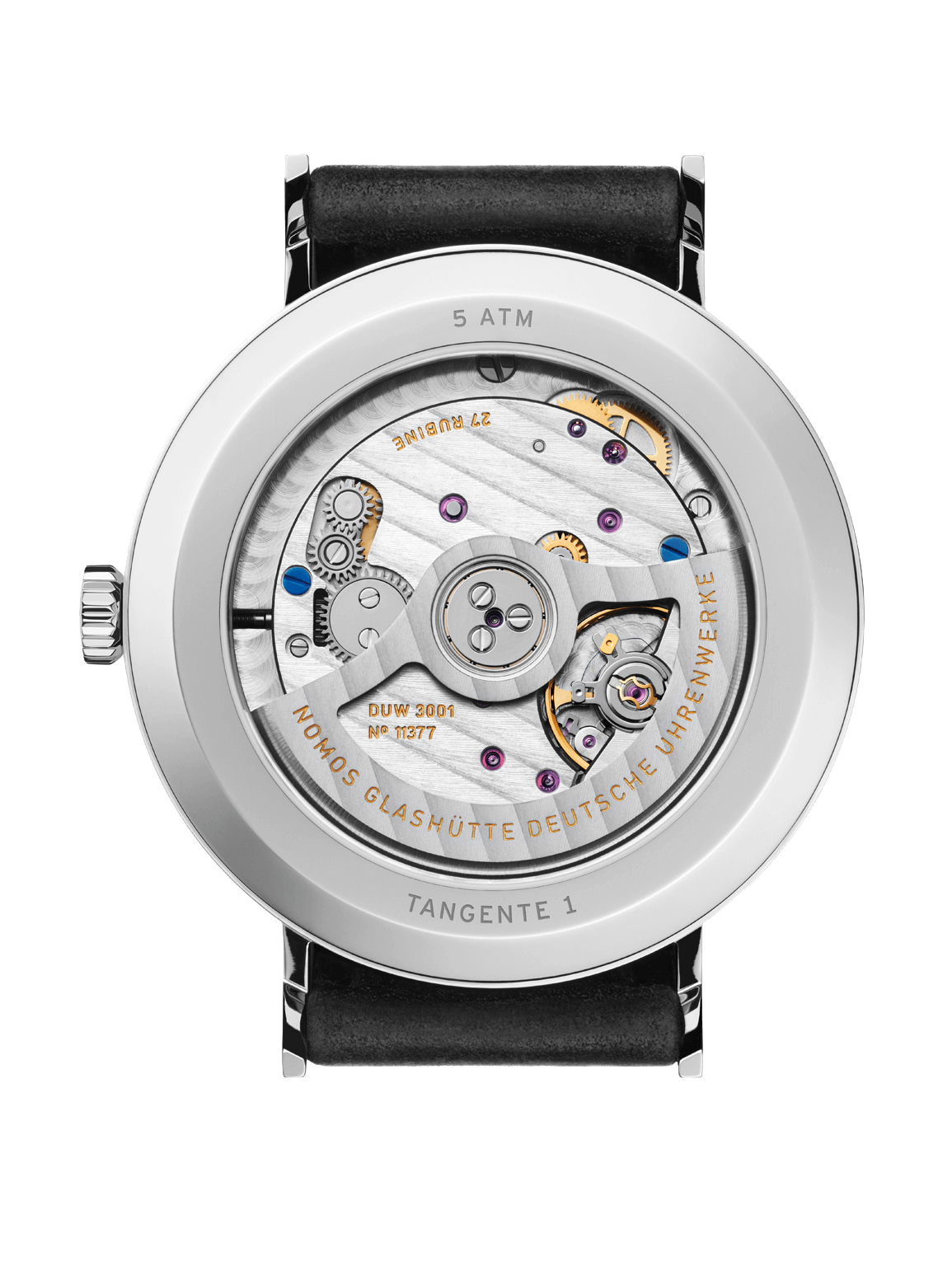 Tangente neomatik 39 Edelstahl Saphirglasboden Automatikuhr mit schwarzem Horween Armband.