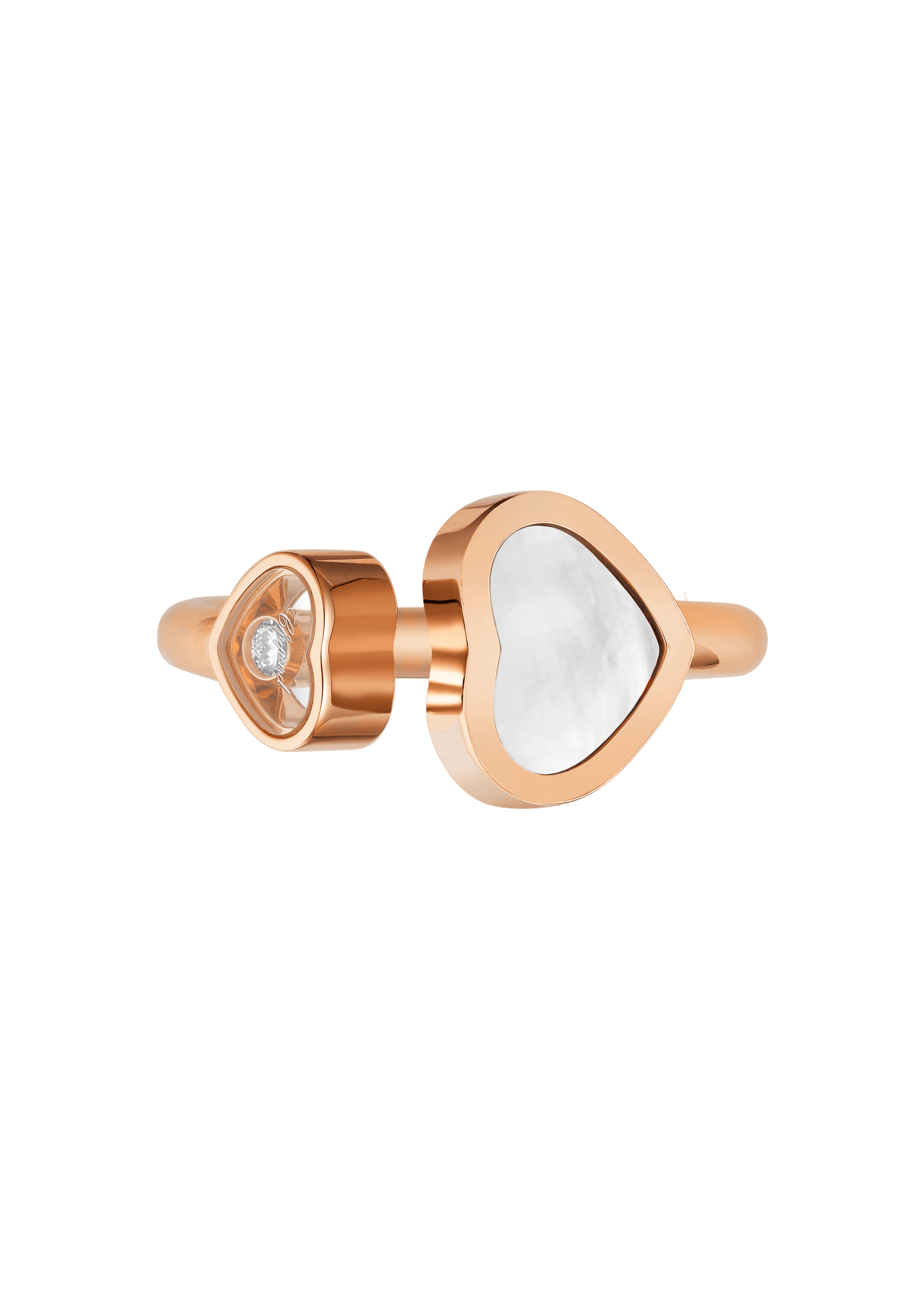 Happy Hearts 750er-Roségold Ring mit Perlmutt-Herz und beweglichem 0,04 ct Diamanten.