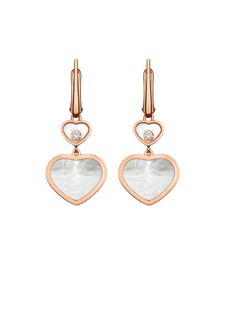 Happy Hearts 750er-Roségold Ohrhänger mit Perlmutt-Herzen und 2 beweglichen Diamanten 0,10 ct.