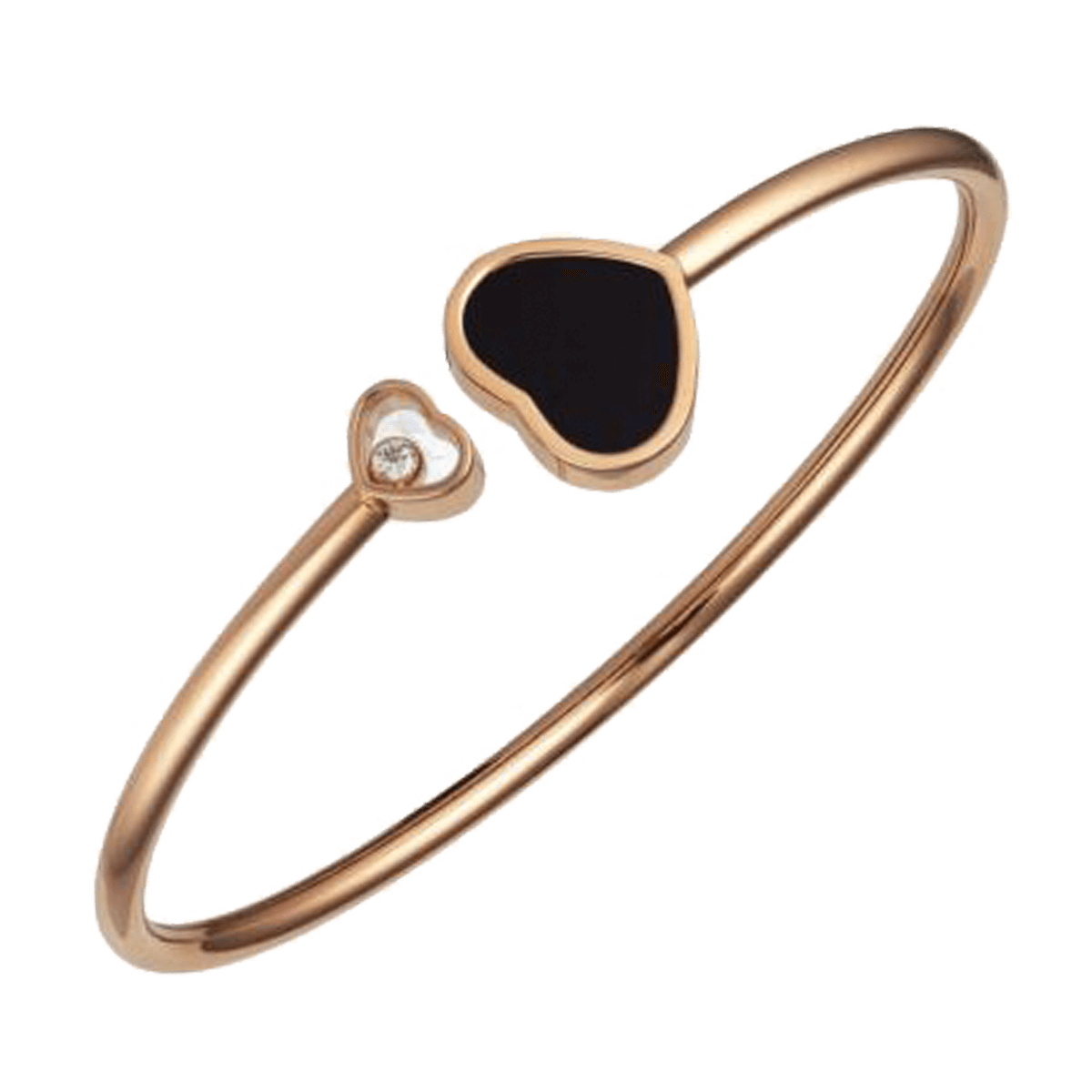 750er-Roségold Armreif mit Onyx-Herz und Diamant 0,05 ct tw/if.