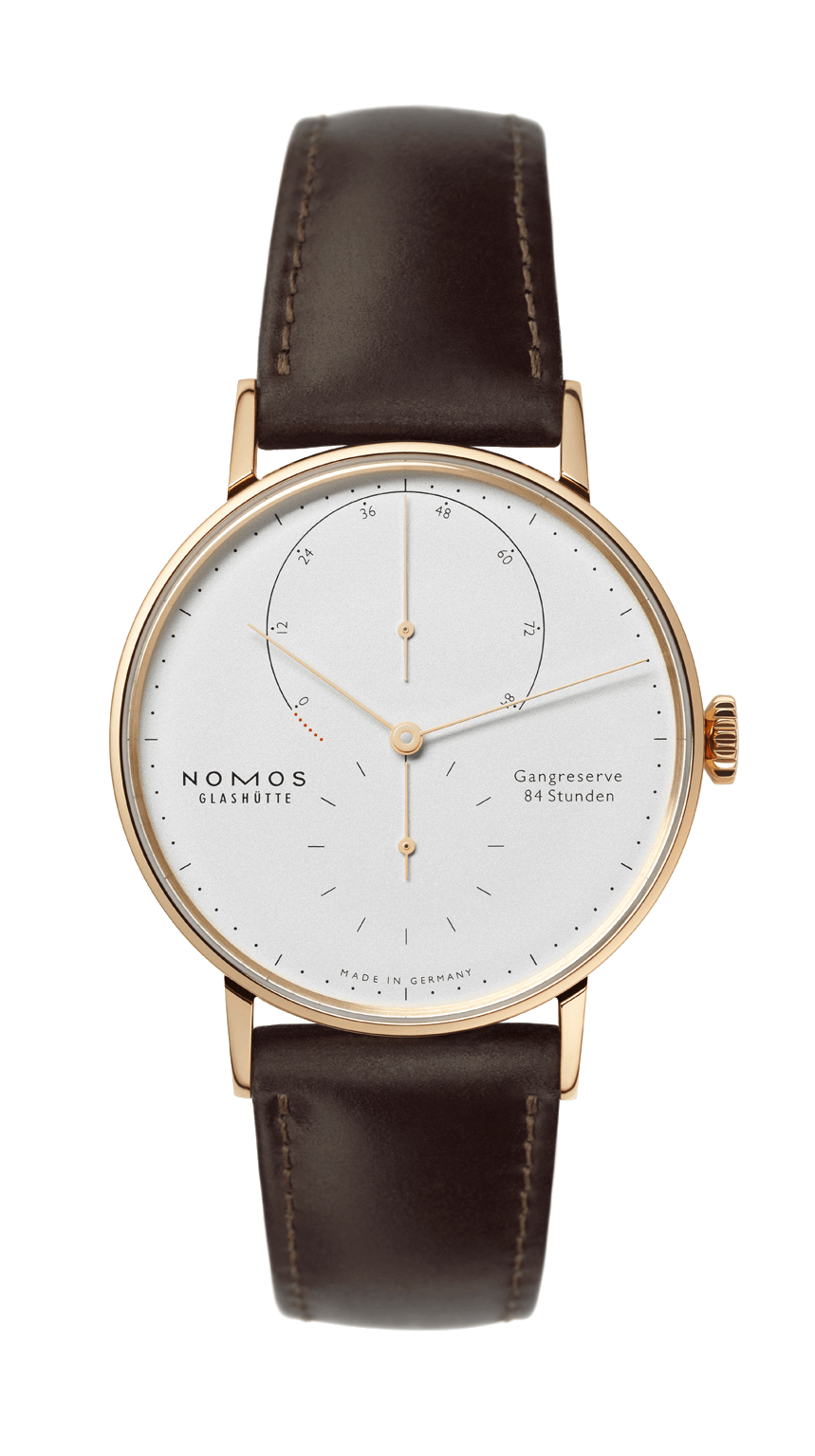 Lambda 39 Uhr in Roségold, Durchmesser 39 mm, handaufgezogen, Saphirglasboden.