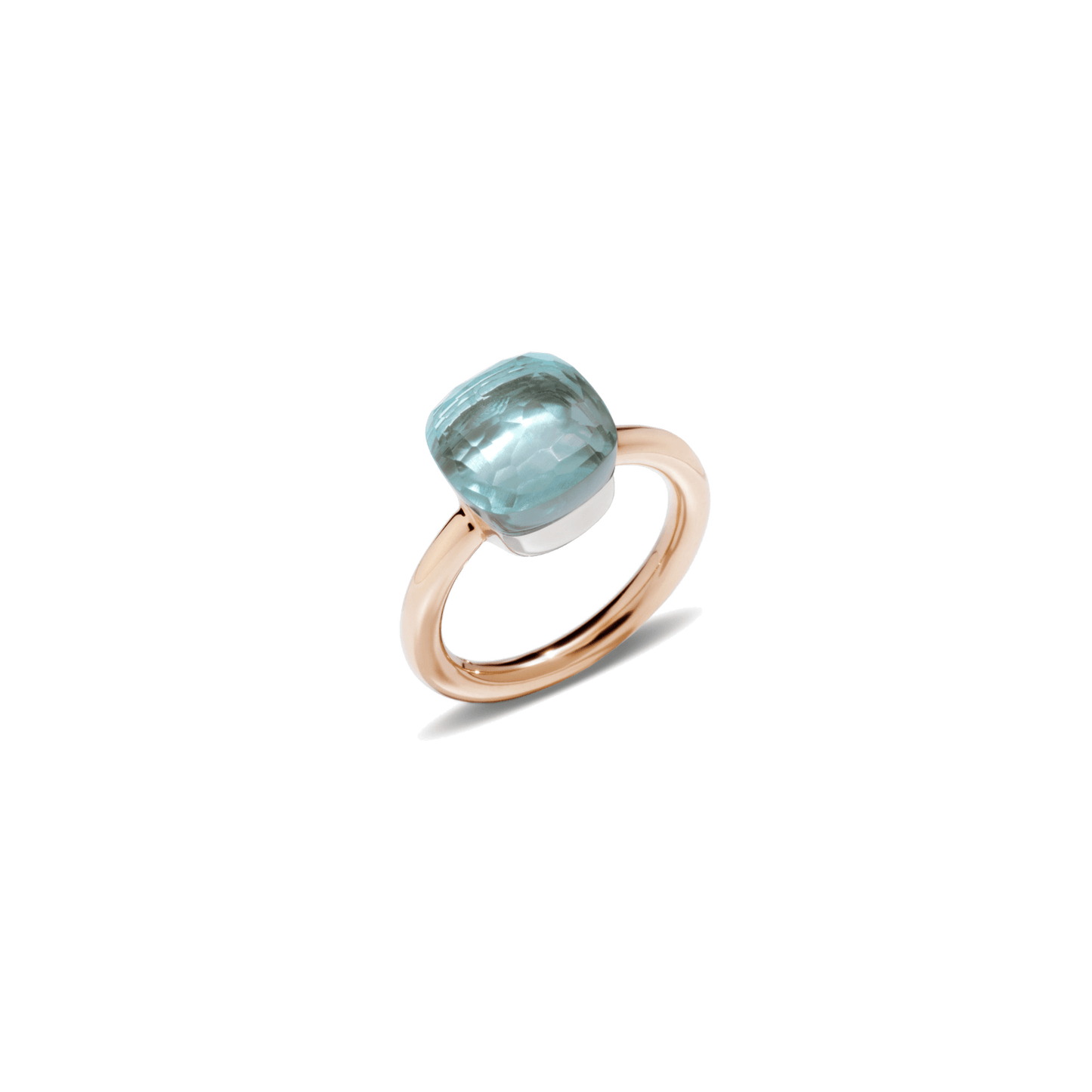 Ring Nudo Classic aus 750er Roségold mit Weißgoldeinfassung und hellblauem Topas.