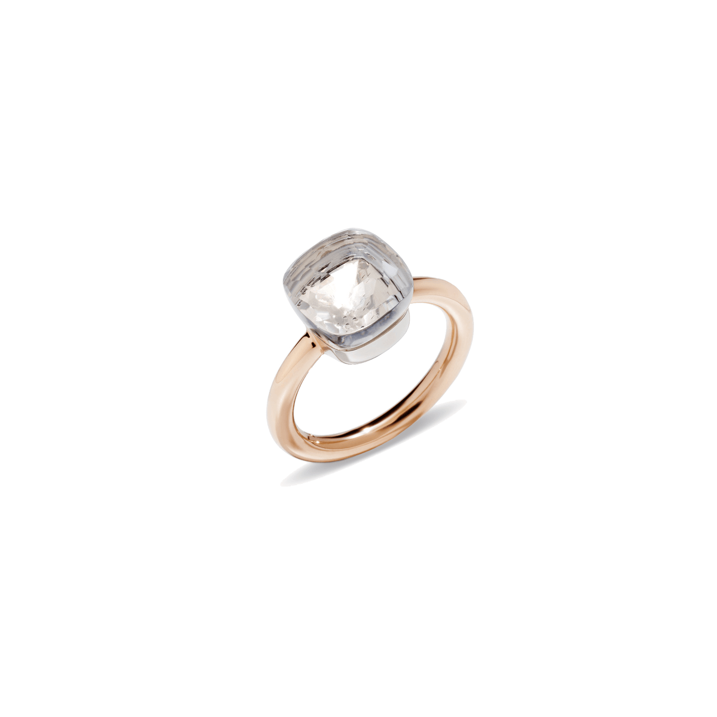 Ring Nudo Classic aus 750er Roségold mit Weißgold-Fassung und facettiertem, weißem Topas.