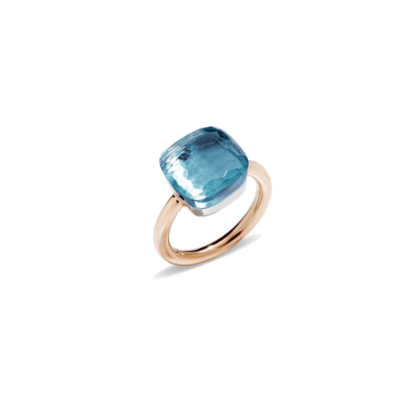 Ring Nudo Maxi aus Roségold mit hellblauem Topas.