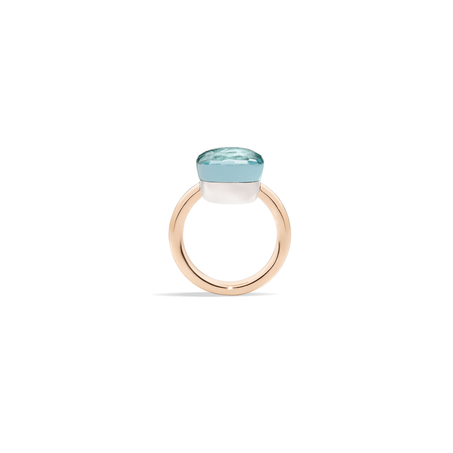 Ring Nudo Maxi aus 750er Roségold mit Weißgold-Fassung und hellblauem Topas.