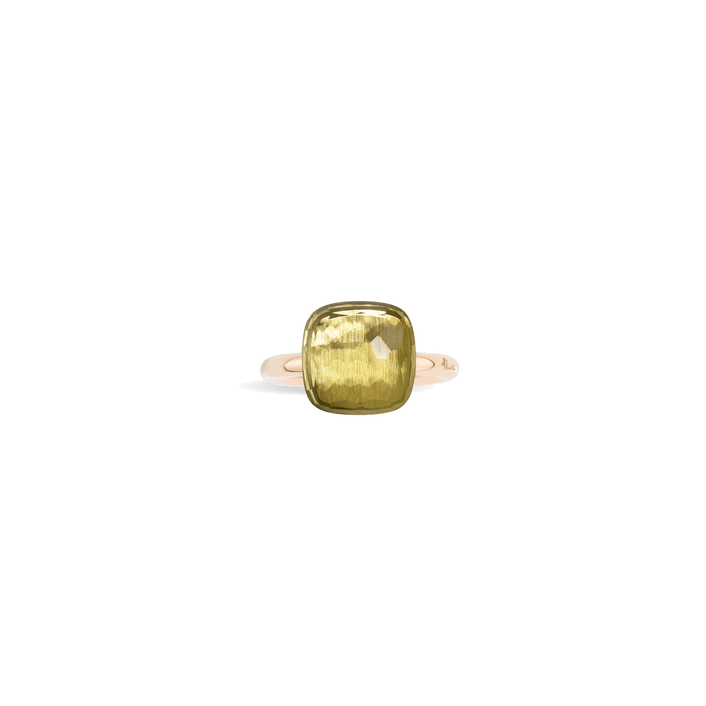 Ring Nudo Maxi aus 750er Roségold mit Weißgoldfassung und facettiertem Zitronenquarz.