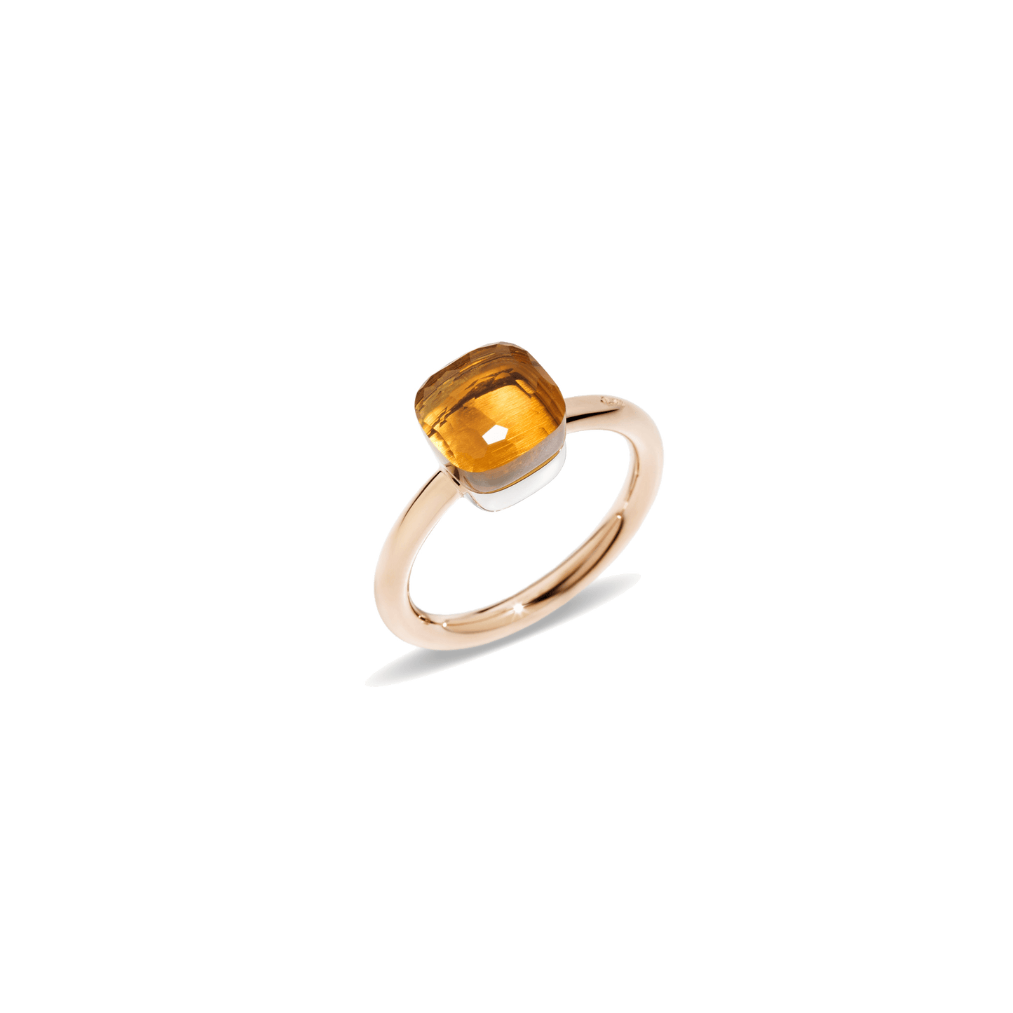 Ring Nudo Petit aus 750er Roségold mit 750er Weißgoldfassung und facettiertem Quarz Citrin.