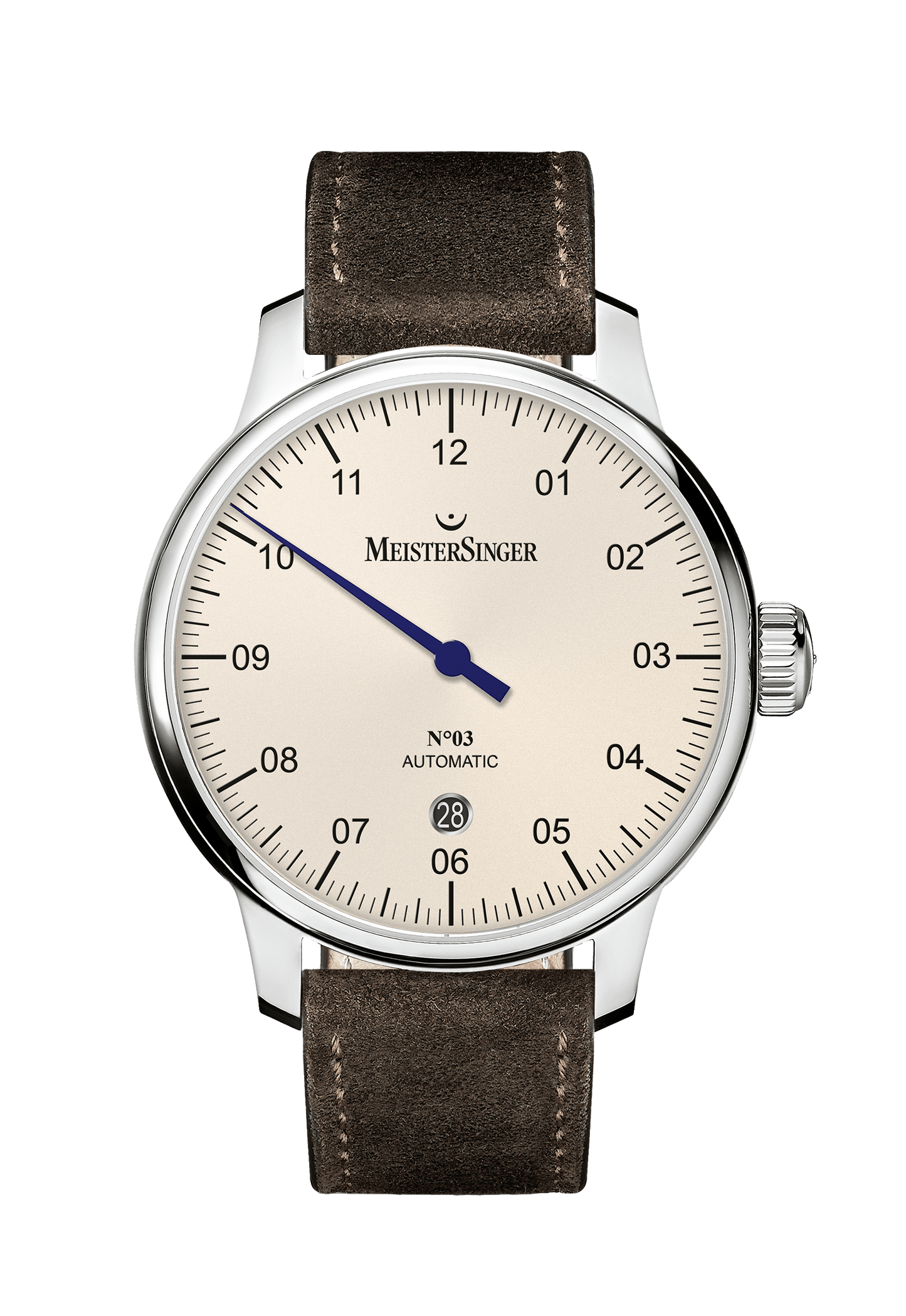 Luxus-Herrenuhr N°03 mit 40 mm Elfenbein-Zifferblatt, Edelstahlgehäuse und automatischem Uhrwerk.