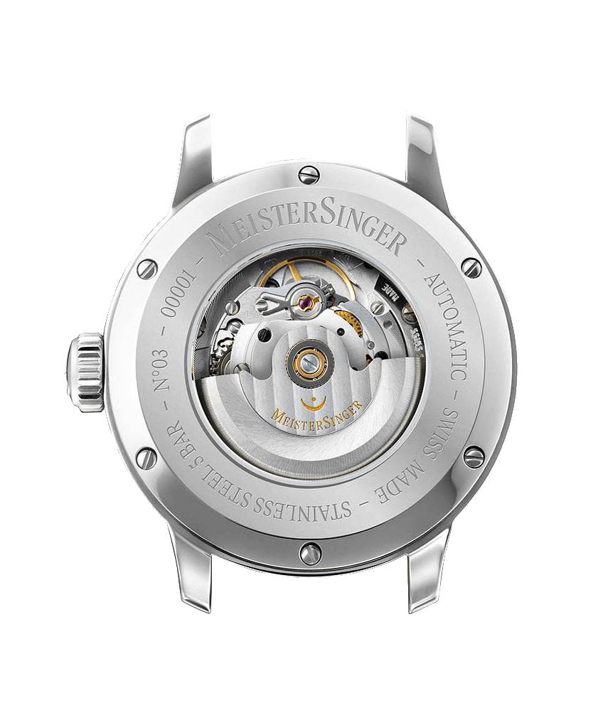 Automatikuhr mit 40 mm Edelstahlgehäuse, Elfenbeinfarbe, Saphirglas, wasserdicht bis 5 bar.