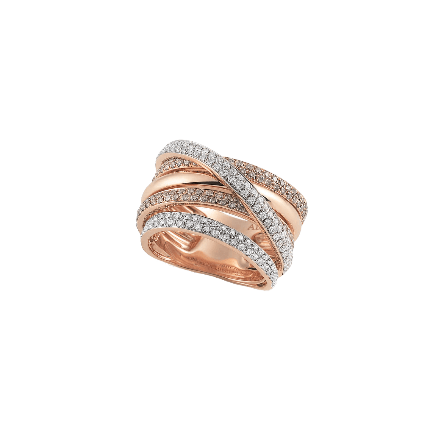 SERENATA – Ring aus 750er Roségold mit 119 weißen und 102 braunen Brillanten.