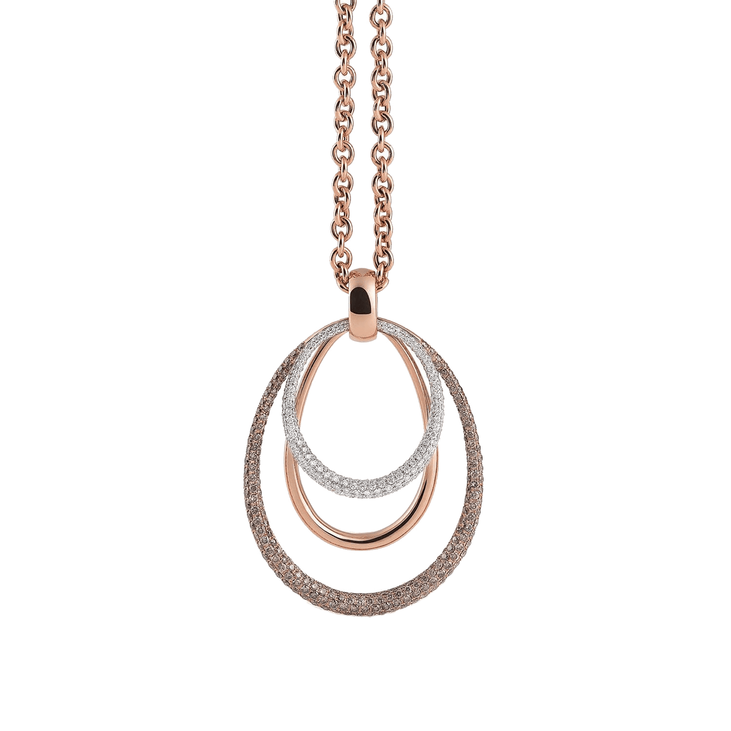 SERENATA – Rosé and White Gold Pendant with Chain, 193 Brilliant Cut Diamonds, 1.35 ct, 210 Brown Diamonds, 2.79 ct, 80 cm Length.