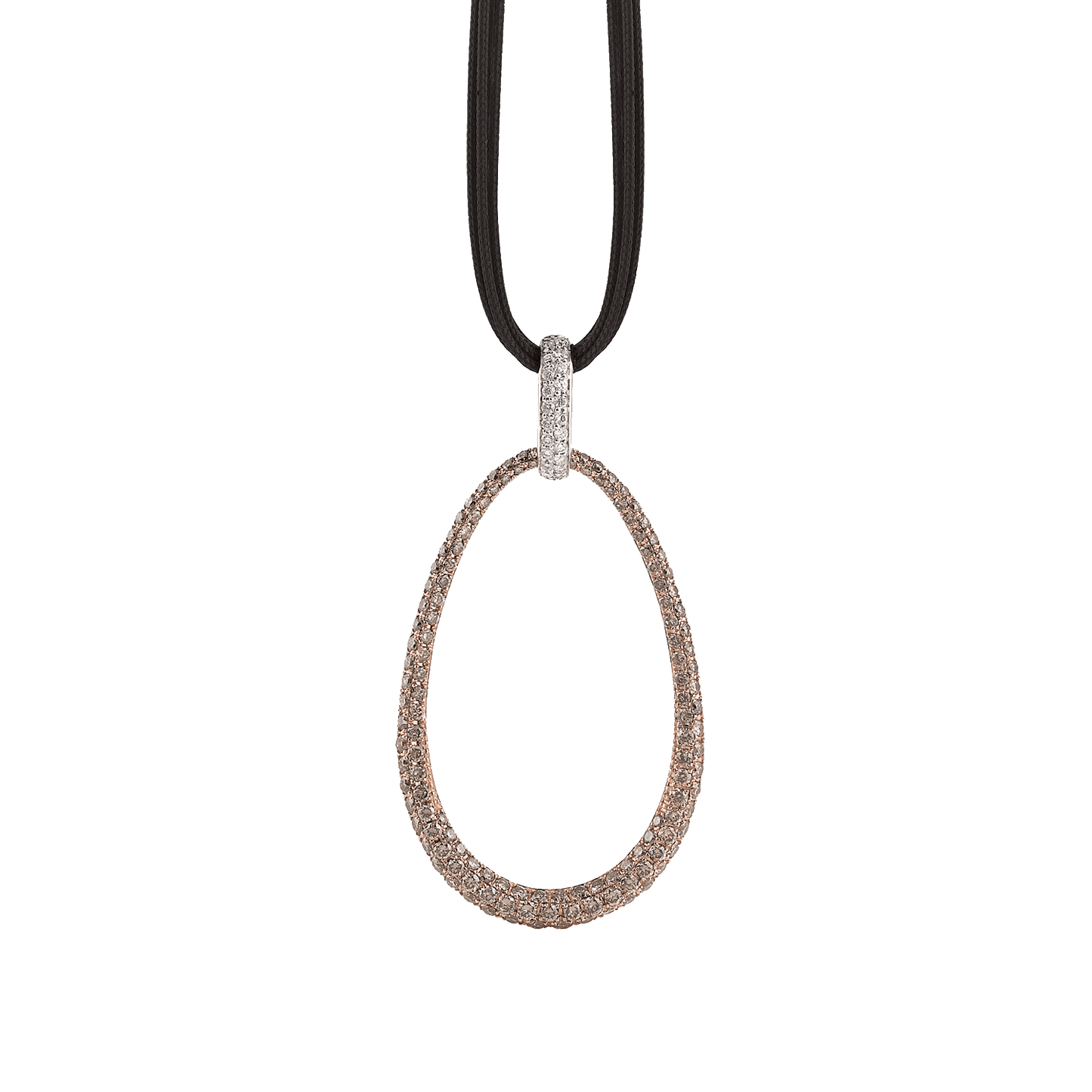 750er Roségold AMORI Anhänger mit brillanten Steinen und schwarzem Band.