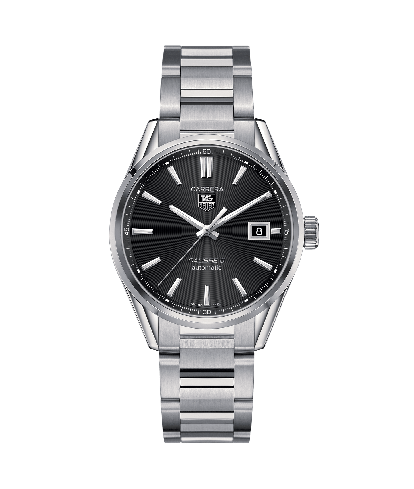 TAG HEUER CARRERA Automatikuhr, Edelstahlgehäuse, schwarzes Zifferblatt, Automatikwerk Calibre 5.