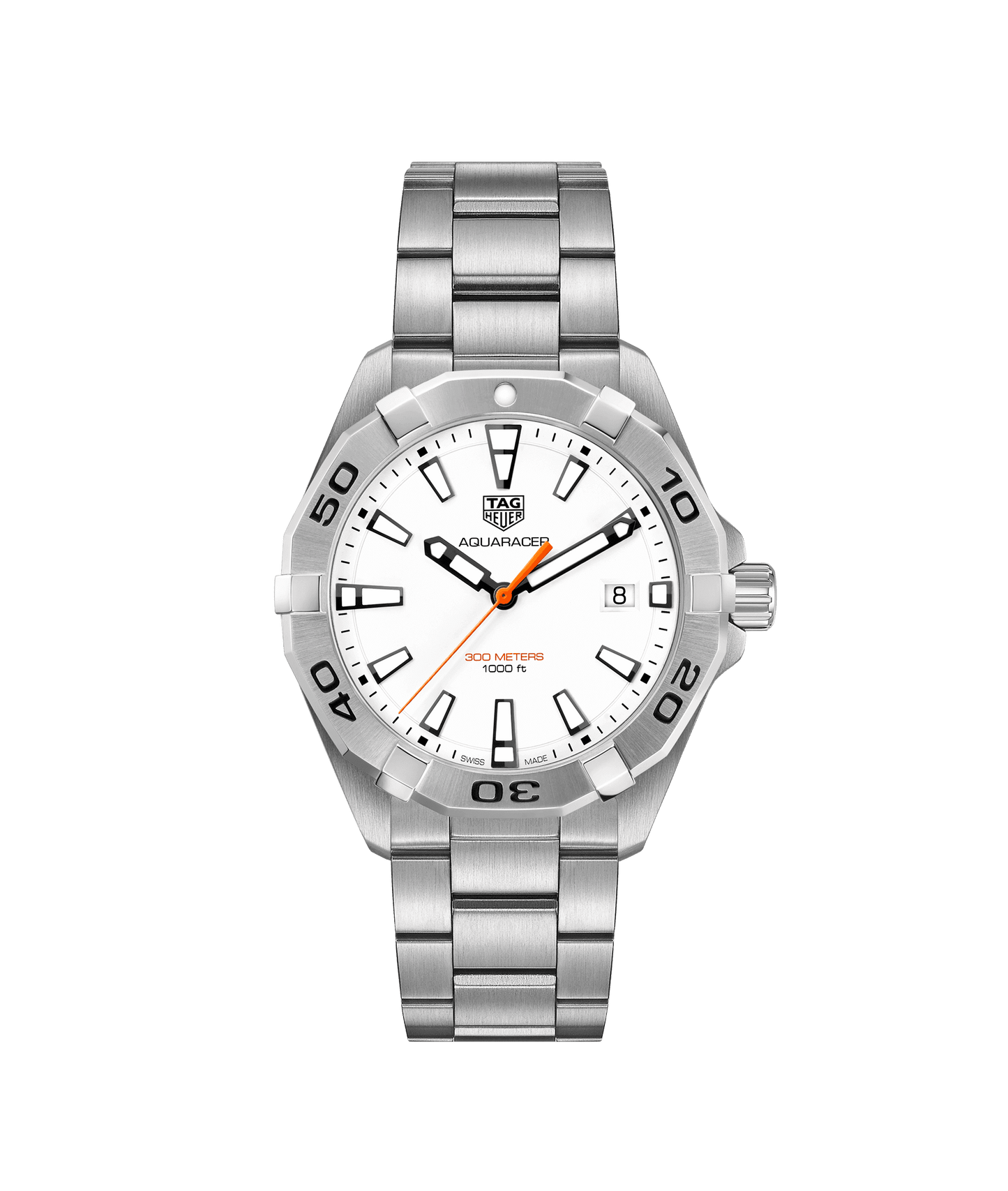 TAG HEUER AQUARACER, Edelstahlgehäuse, einseitig drehbare Lünette, Saphirglas, wasserdicht bis 300 Meter.