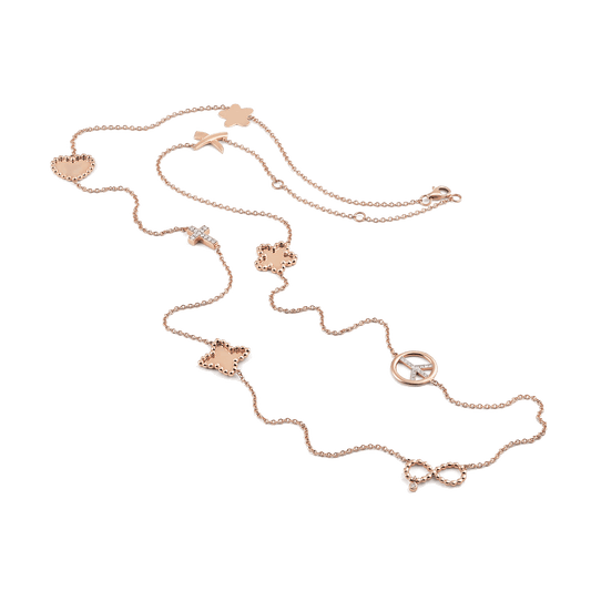 PALLADIO – Collier aus 750er Roségold mit Brillanten und Saphiren, 80 cm lang.