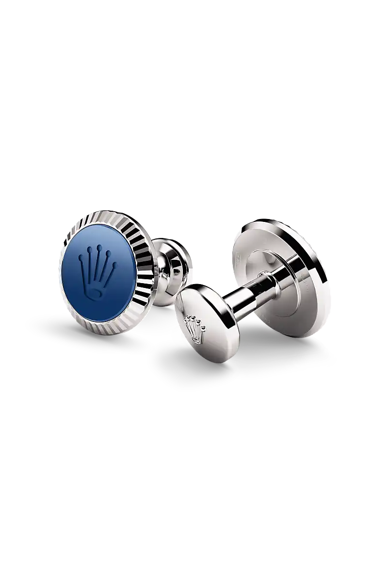 Rolex Manschettenknöpfe „Riffeldesign“ in Weißgold, A1038 bei Juwelier Böckelmann